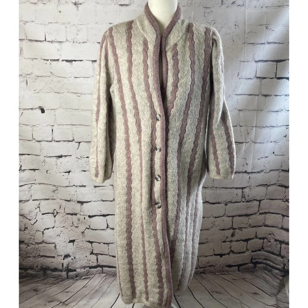 Schrader Knit Sweater Women Medium Pure Virgin Wool Mid Length Vtg Pocket Jacket